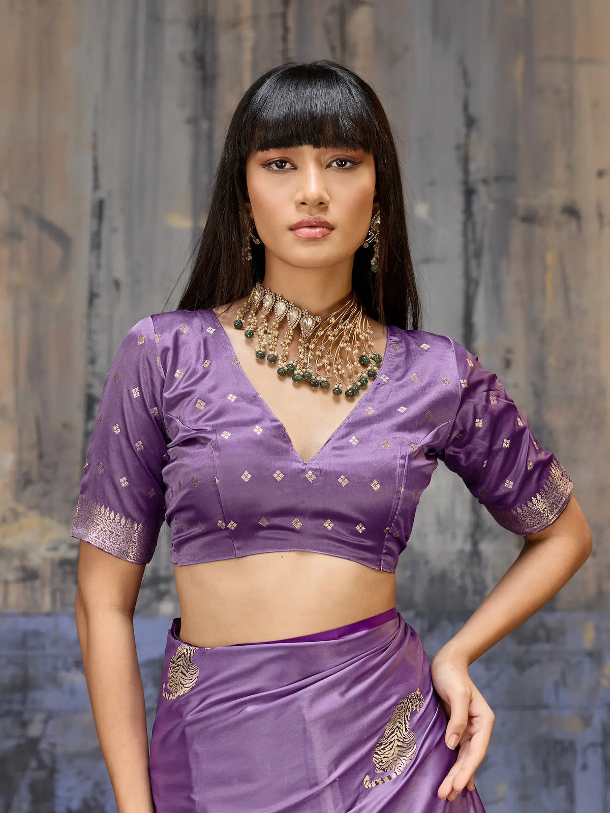 Muted Purple Zari Weaving Saree