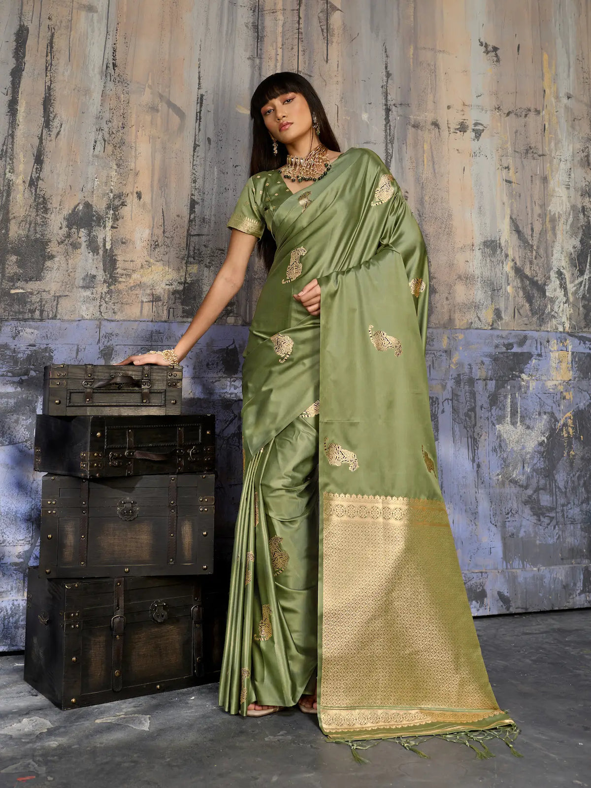 Hazel Green Zari Weaving Saree