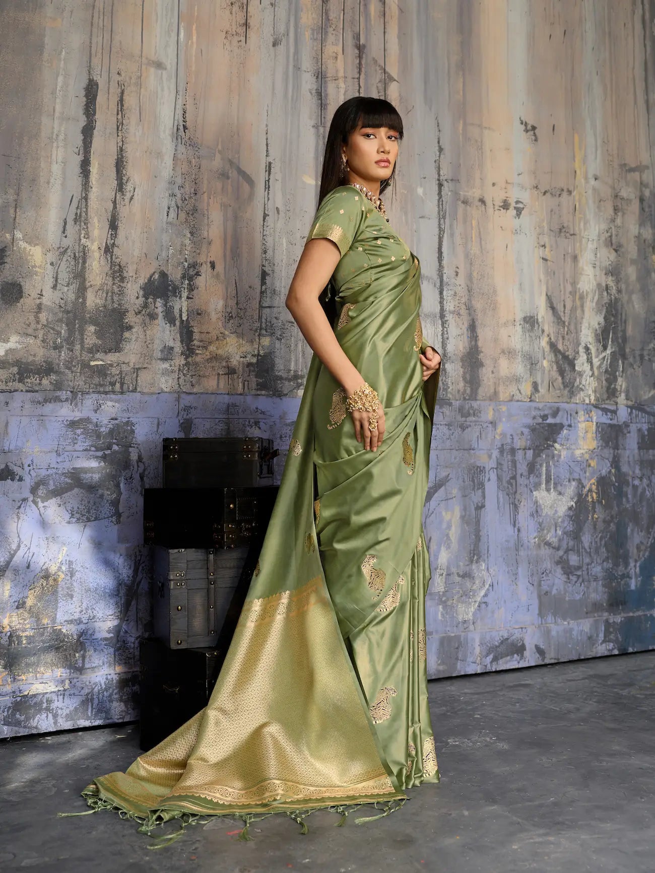Hazel Green Zari Weaving Saree