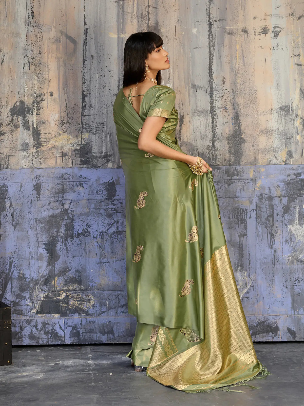 Hazel Green Zari Weaving Saree