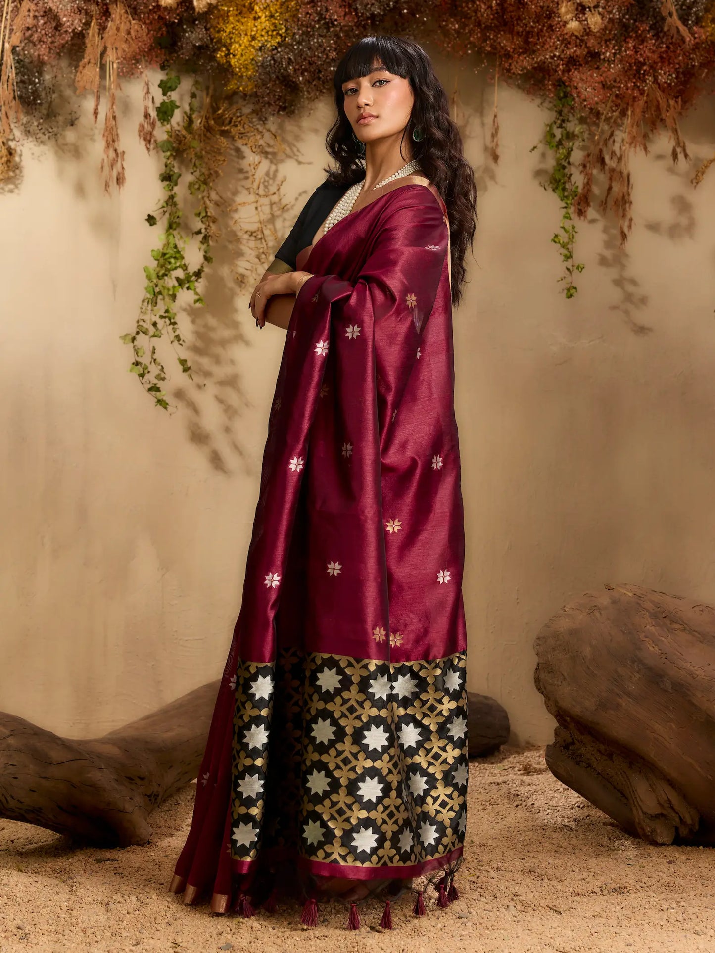 Rich Maroon Tussar Silk Zari Weaving Saree
