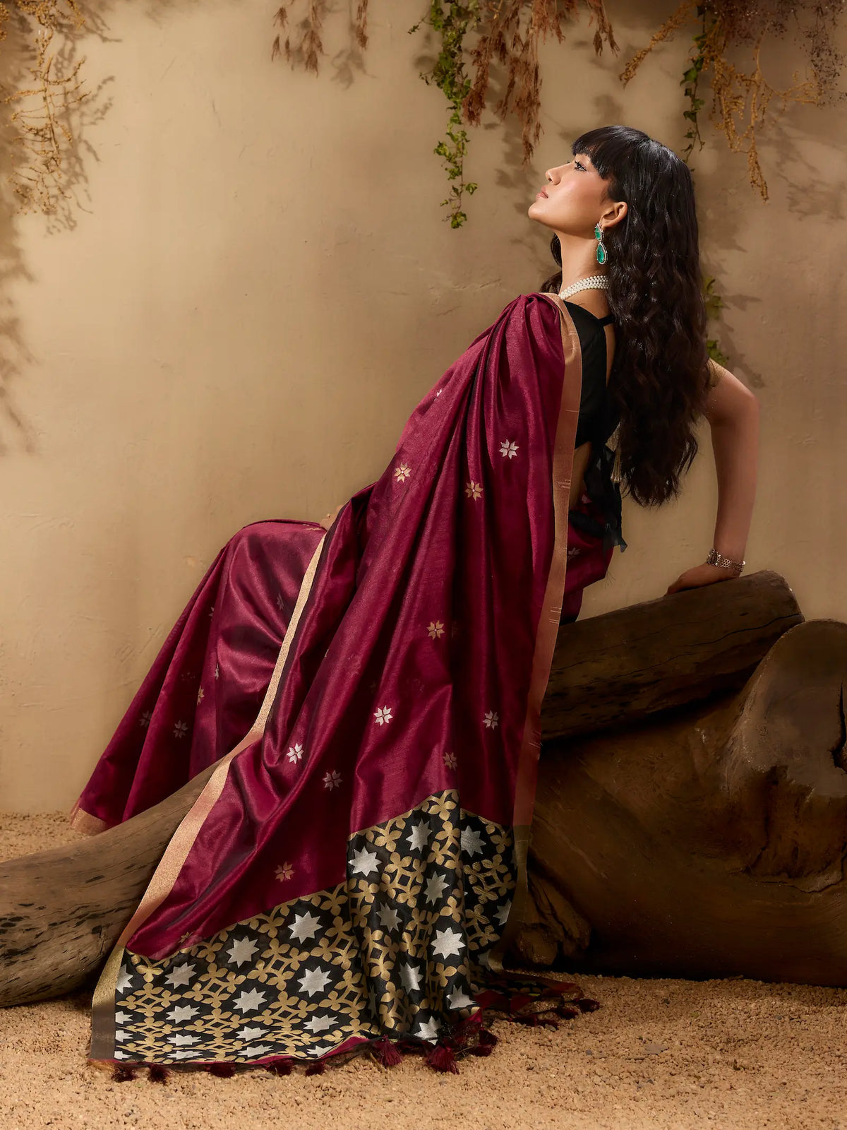 Rich Maroon Tussar Silk Zari Weaving Saree