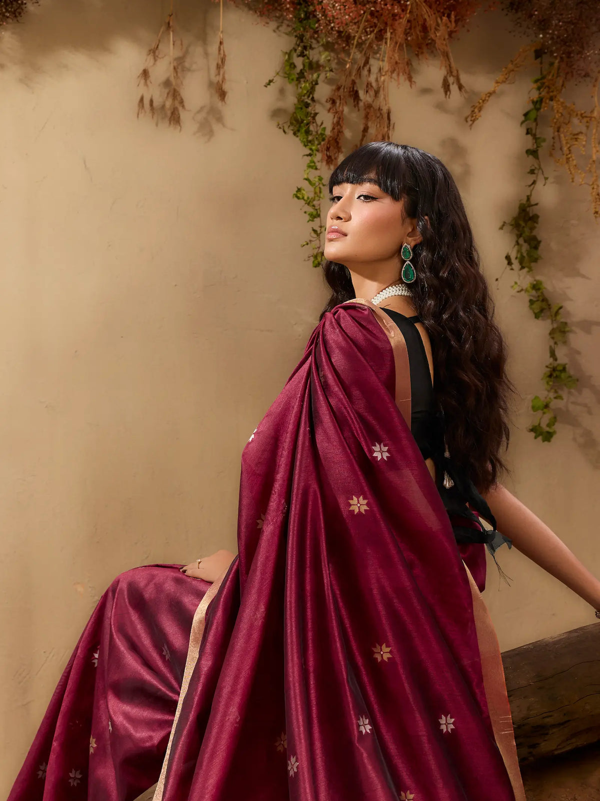 Rich Maroon Tussar Silk Zari Weaving Saree