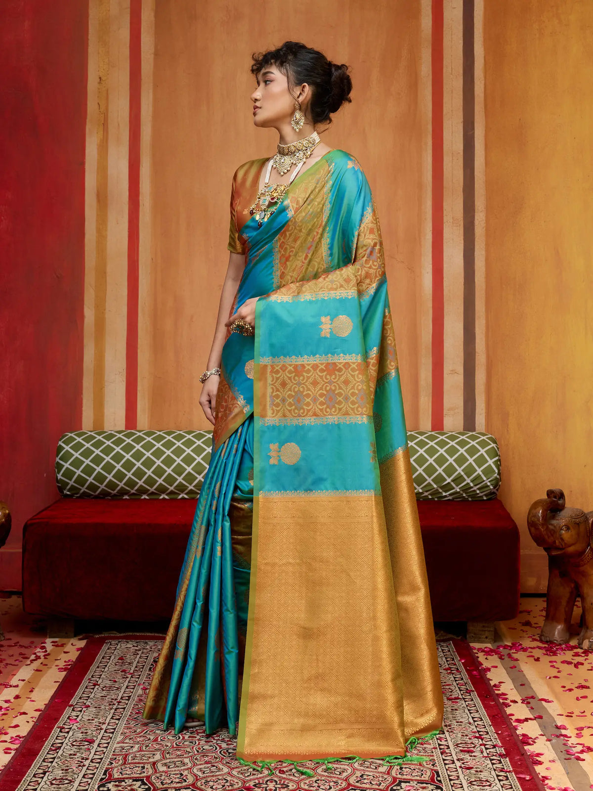 Dusty Teal Handloom Silk Saree