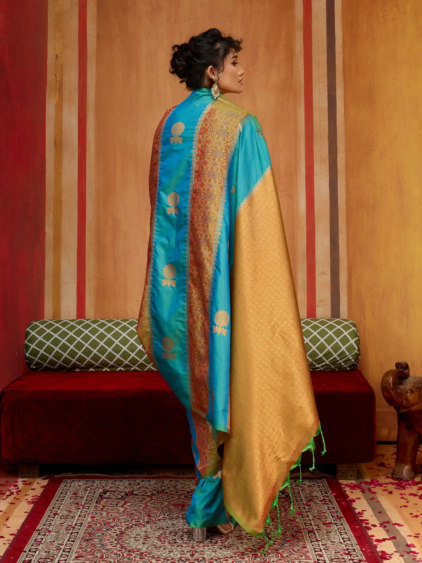 Dusty Teal Handloom Silk Saree
