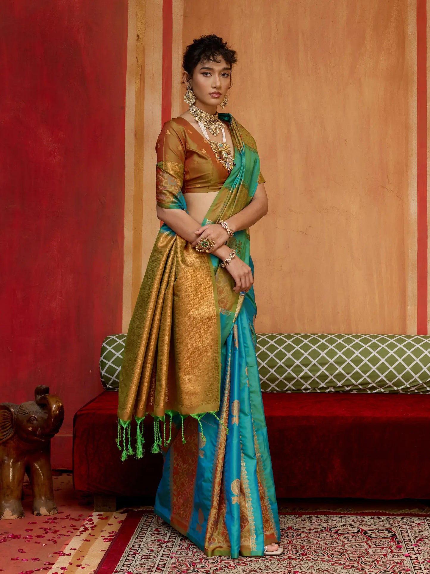 Dusty Teal Handloom Silk Saree
