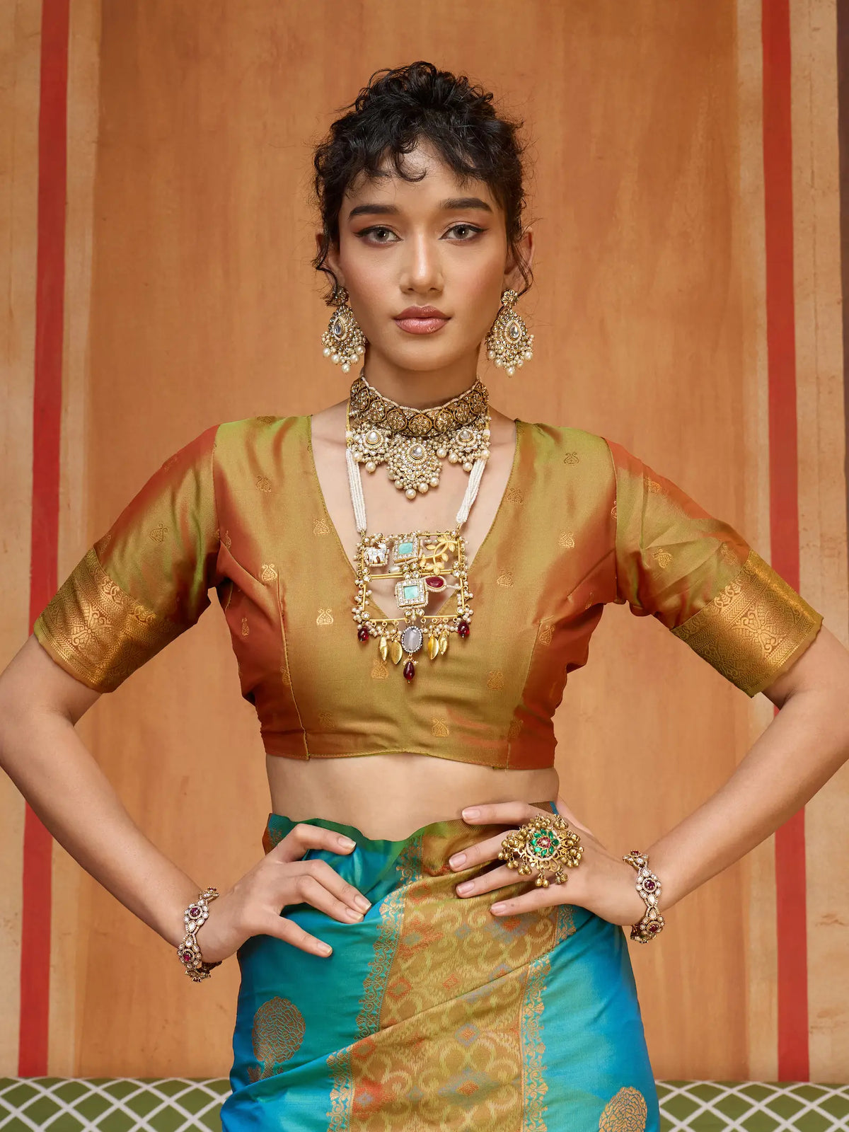 Dusty Teal Handloom Silk Saree