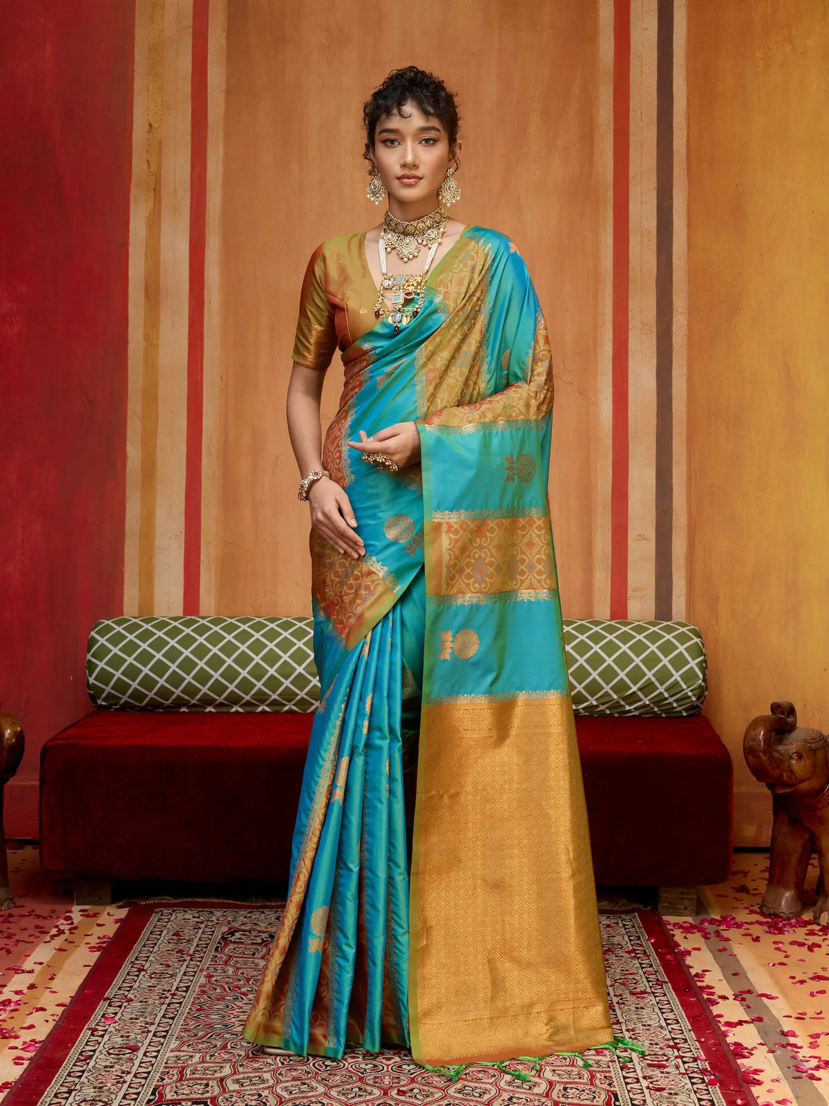 Dusty Teal Handloom Silk Saree