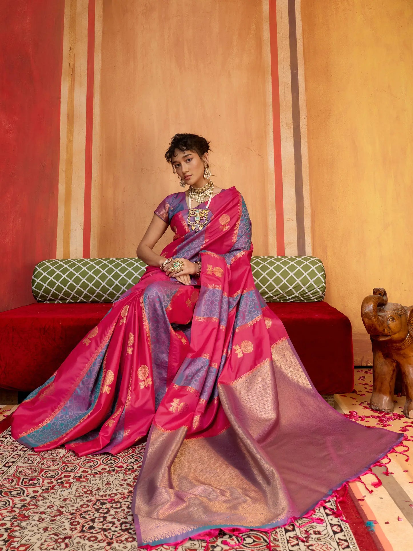 Pinkish Red Handloom Silk Saree