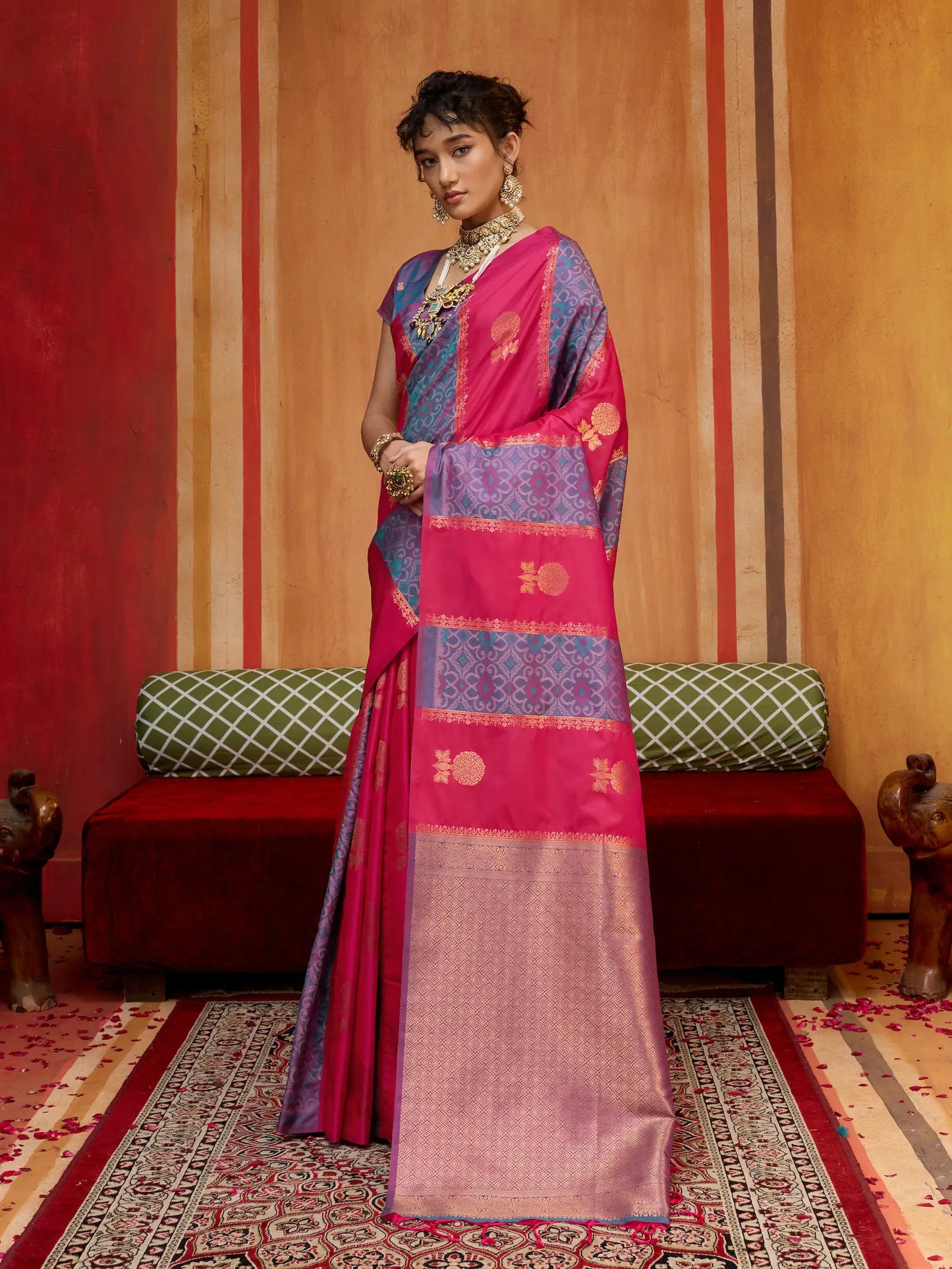 Pinkish Red Handloom Silk Saree