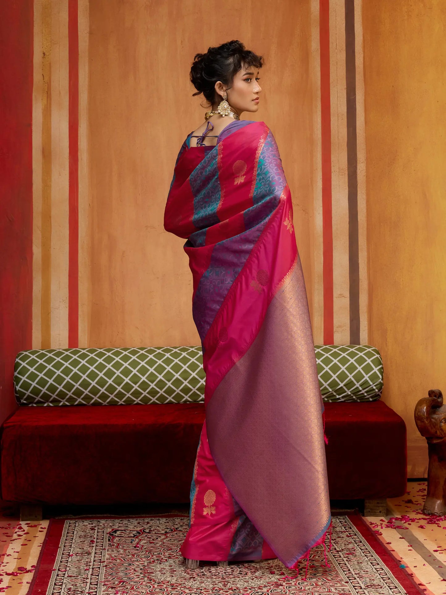 Pinkish Red Handloom Silk Saree
