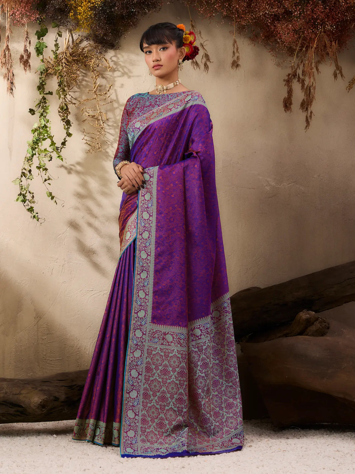 Deep Purple Kanjivaram Silk Saree