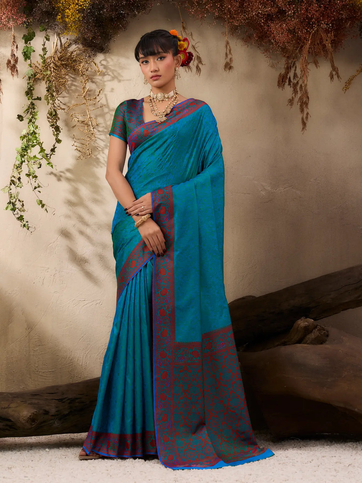Teal Blue Kanjivaram Silk Saree
