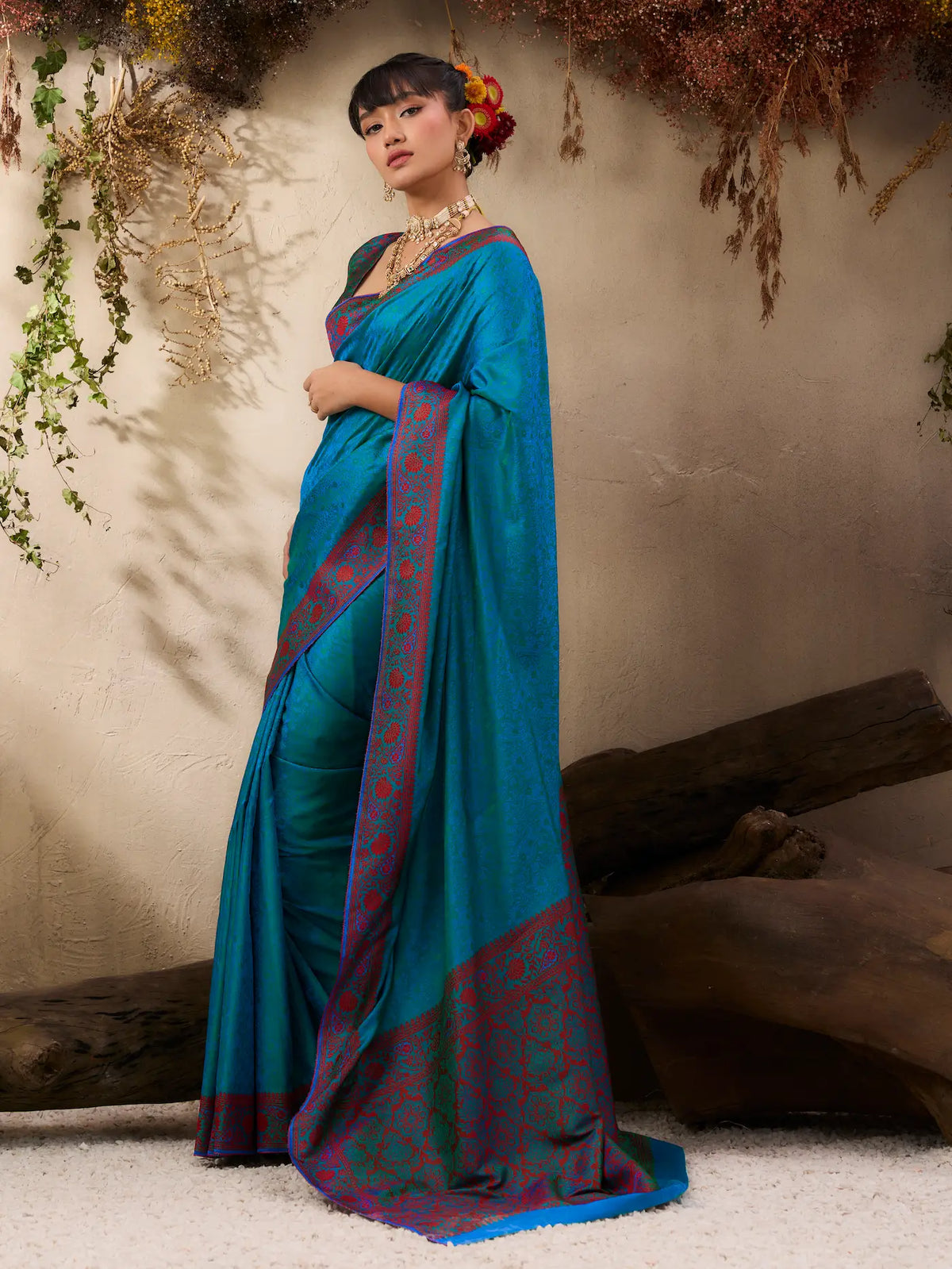 Teal Blue Kanjivaram Silk Saree