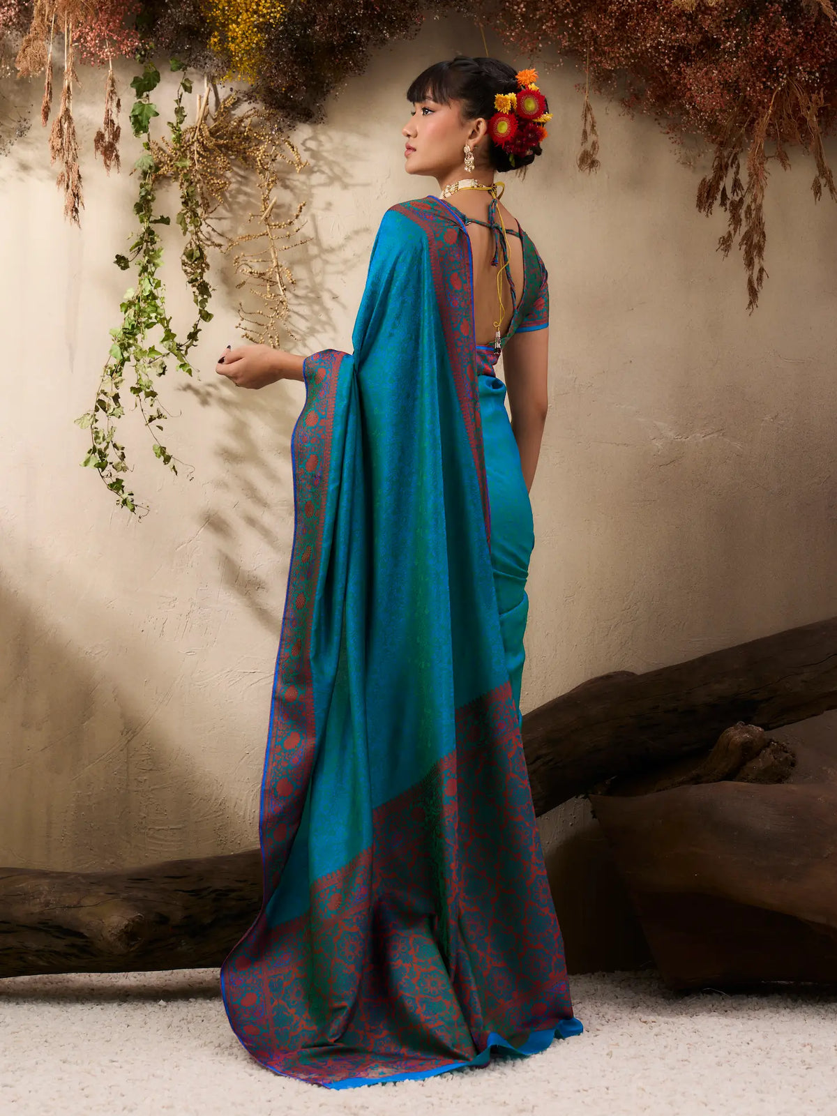 Teal Blue Kanjivaram Silk Saree