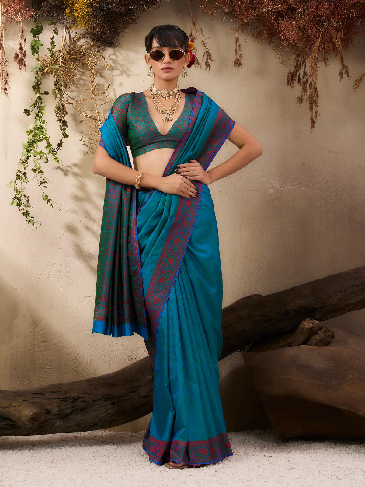Teal Blue Kanjivaram Silk Saree