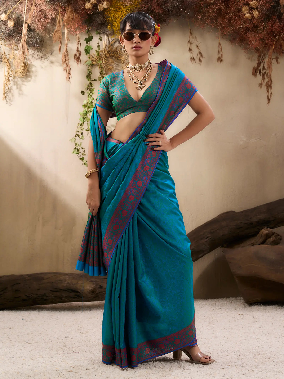 Teal Blue Kanjivaram Silk Saree