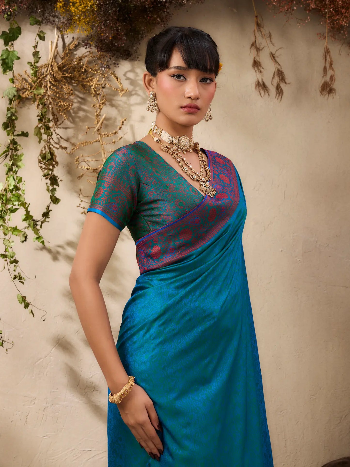 Teal Blue Kanjivaram Silk Saree