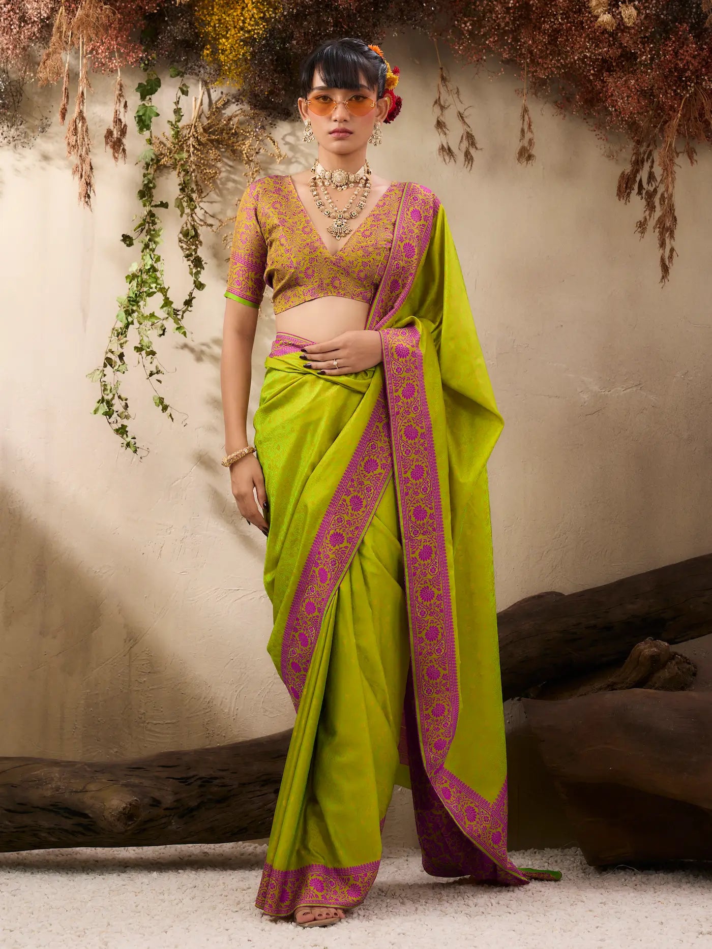 Lime Green Kanjivaram Silk Saree