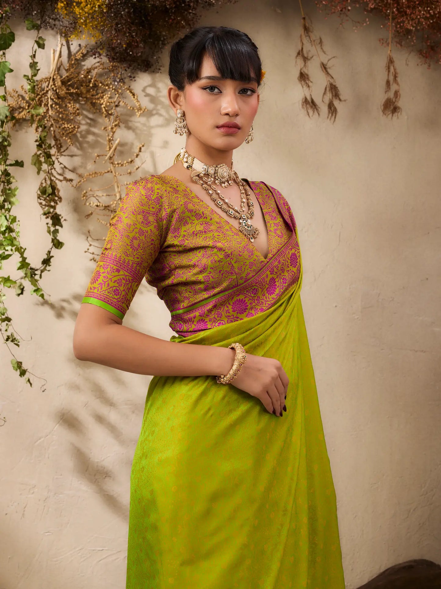 Lime Green Kanjivaram Silk Saree