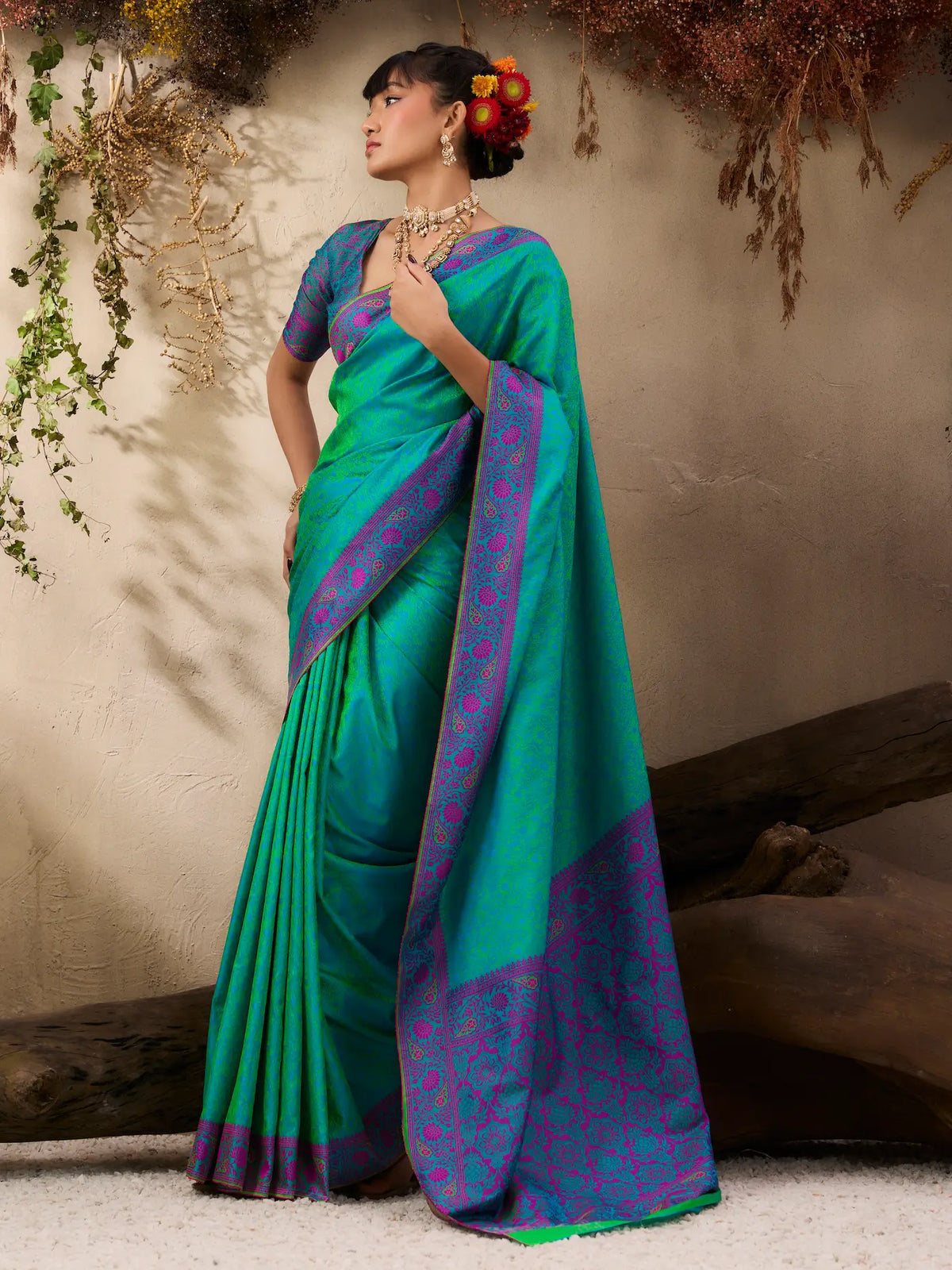 Teal Green Kanjivaram Silk Saree