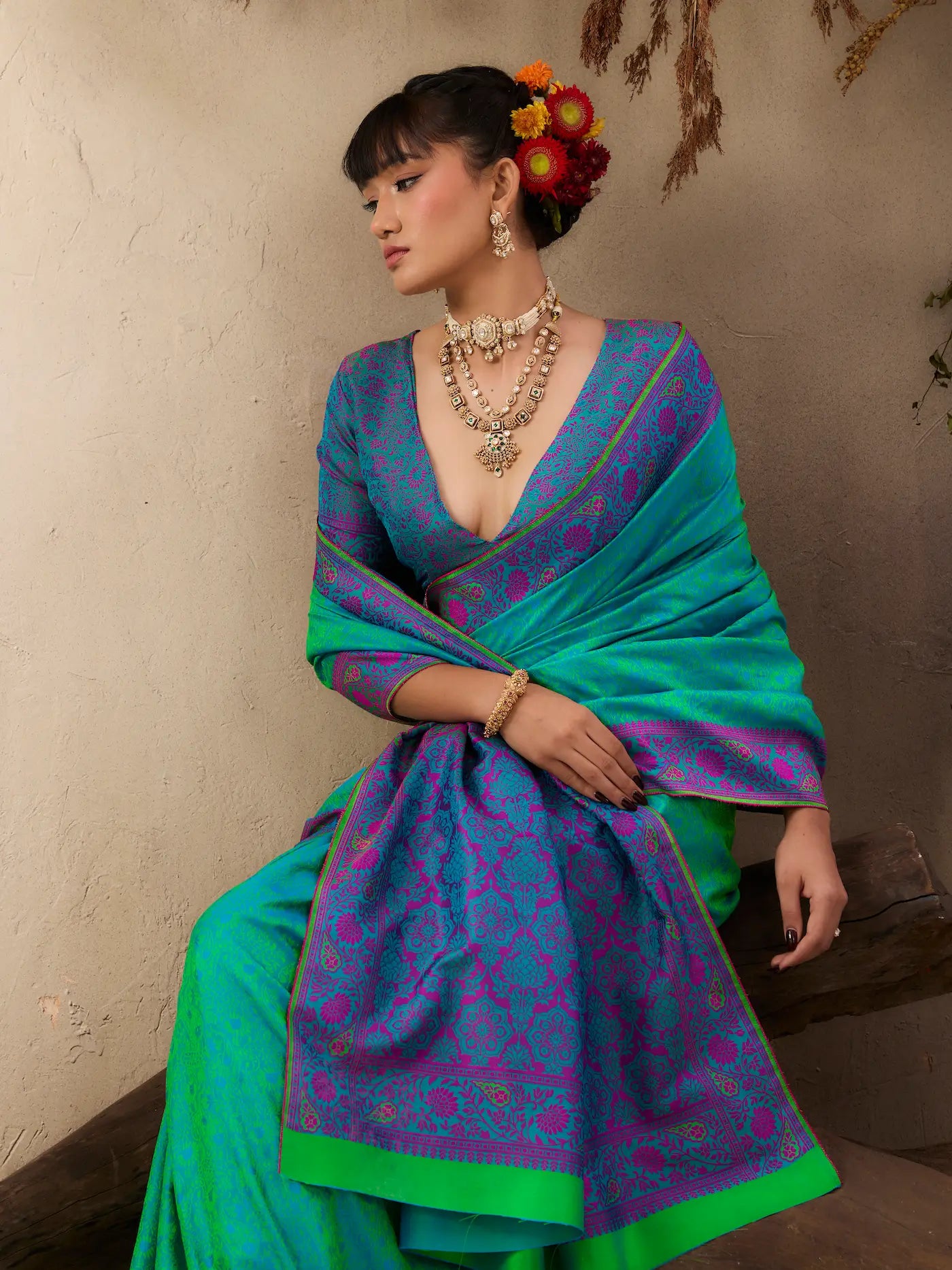 Teal Green Kanjivaram Silk Saree