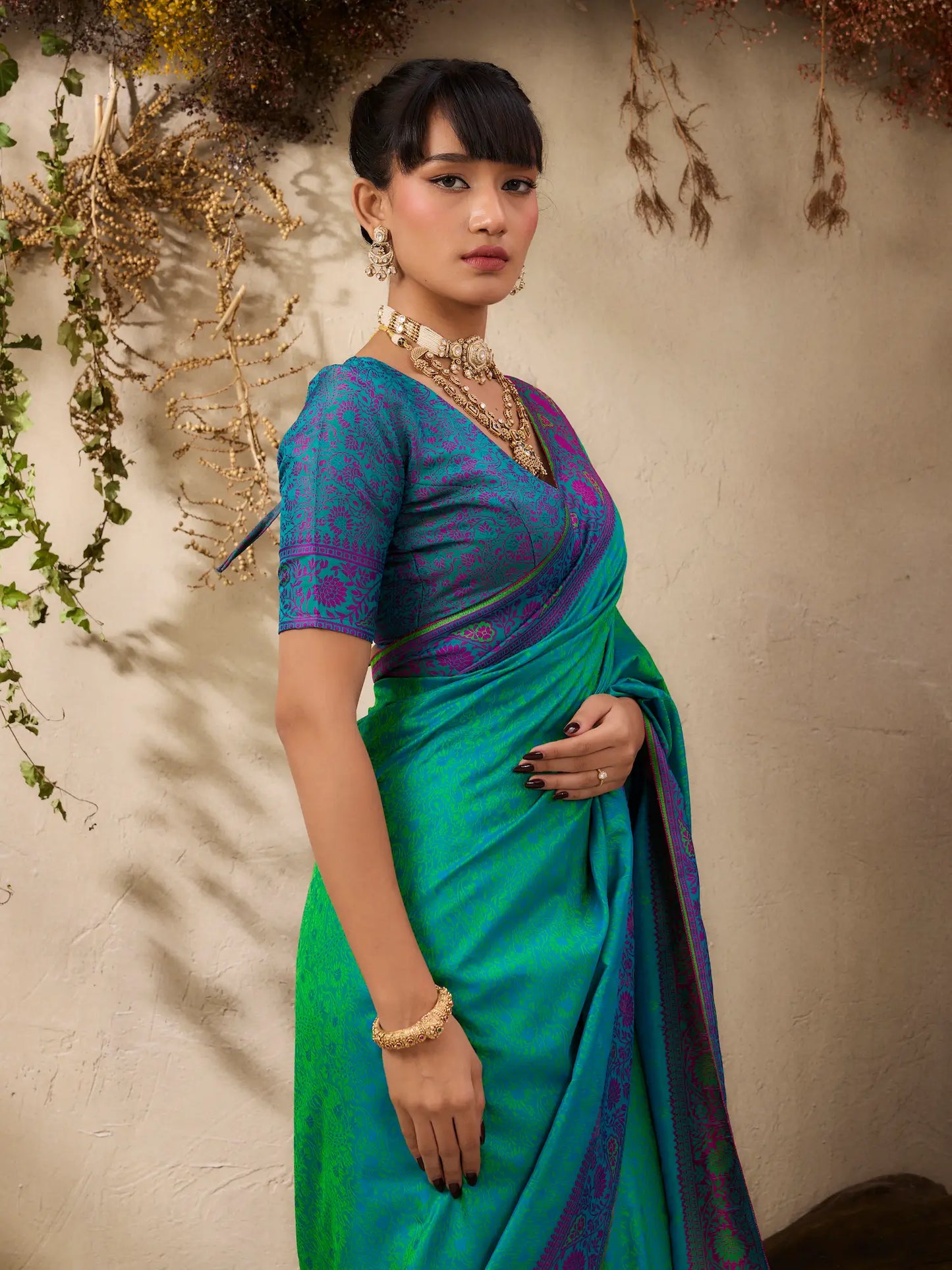 Teal Green Kanjivaram Silk Saree