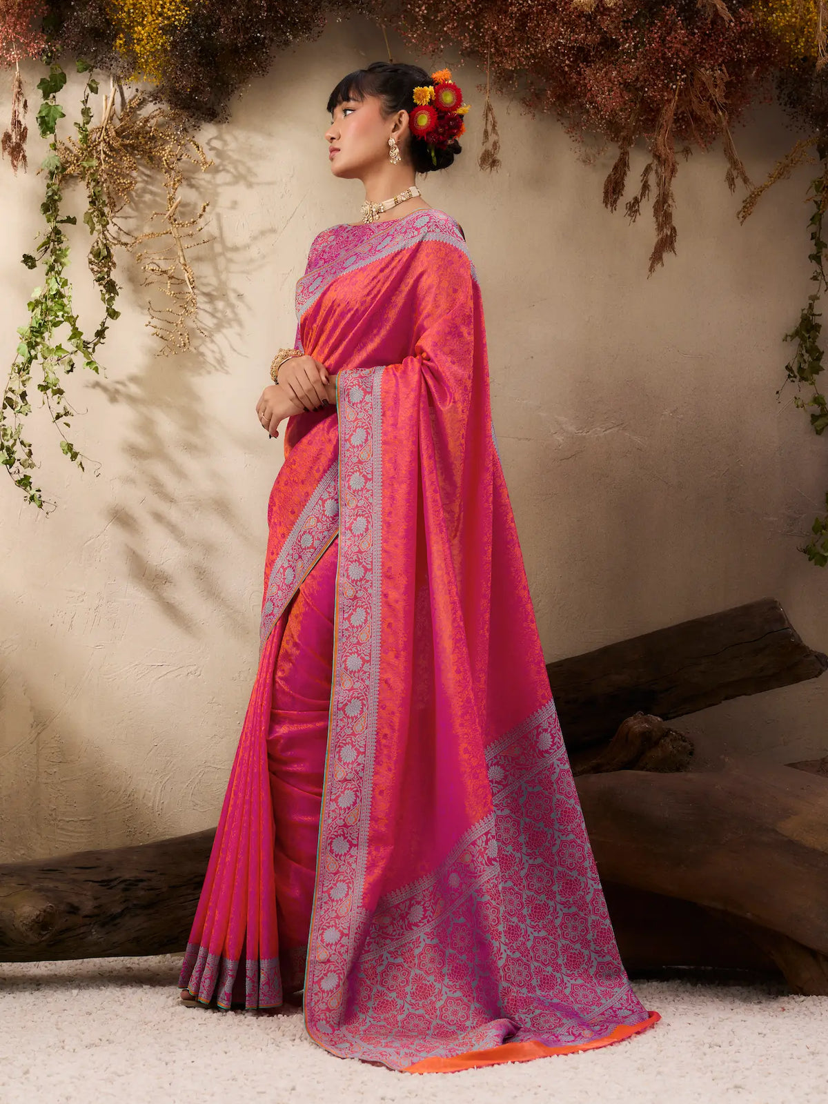 Coral Pink Kanjivaram Silk Saree