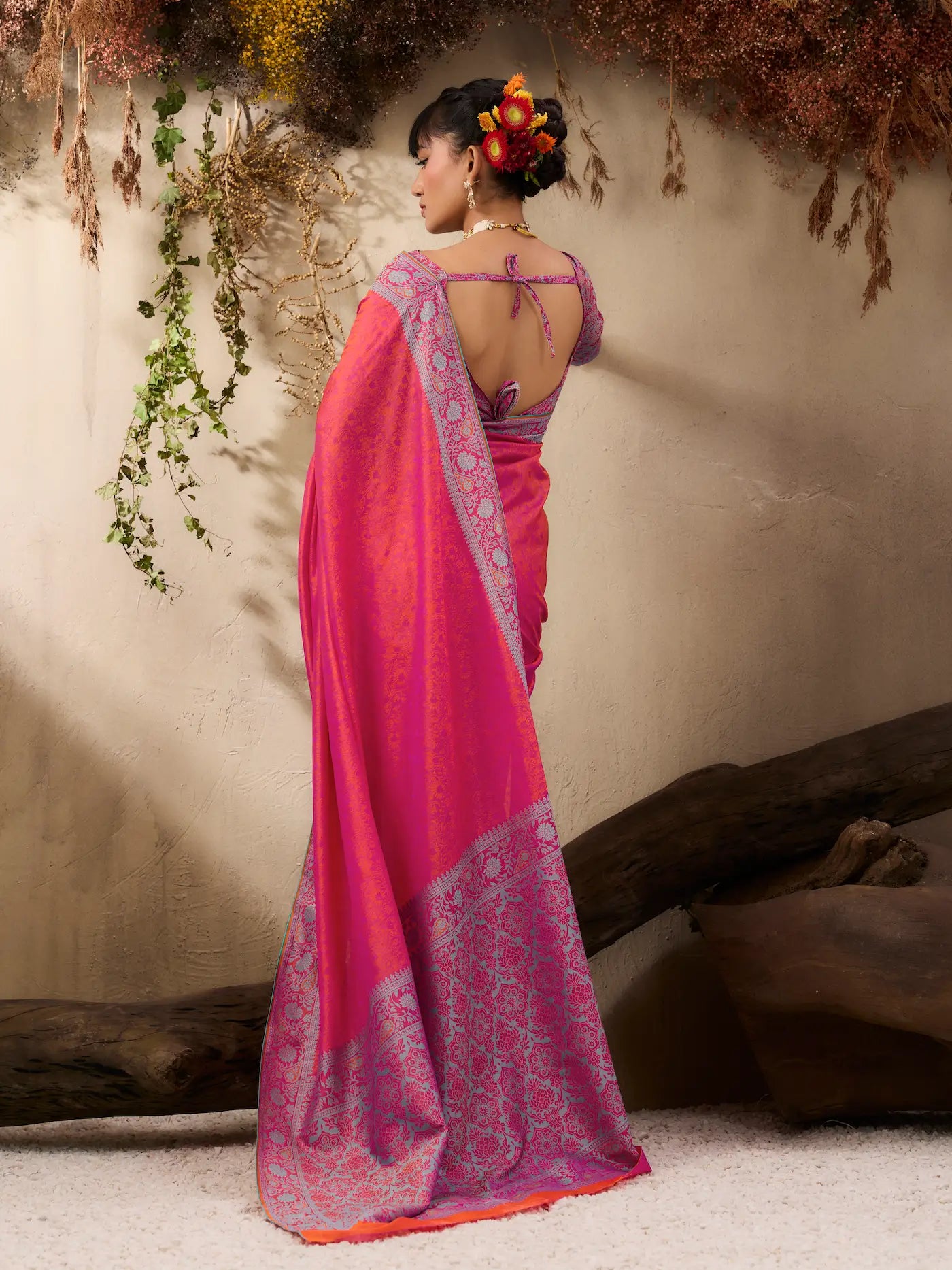 Coral Pink Kanjivaram Silk Saree