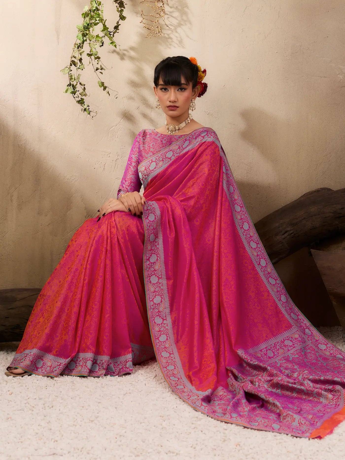 Coral Pink Kanjivaram Silk Saree