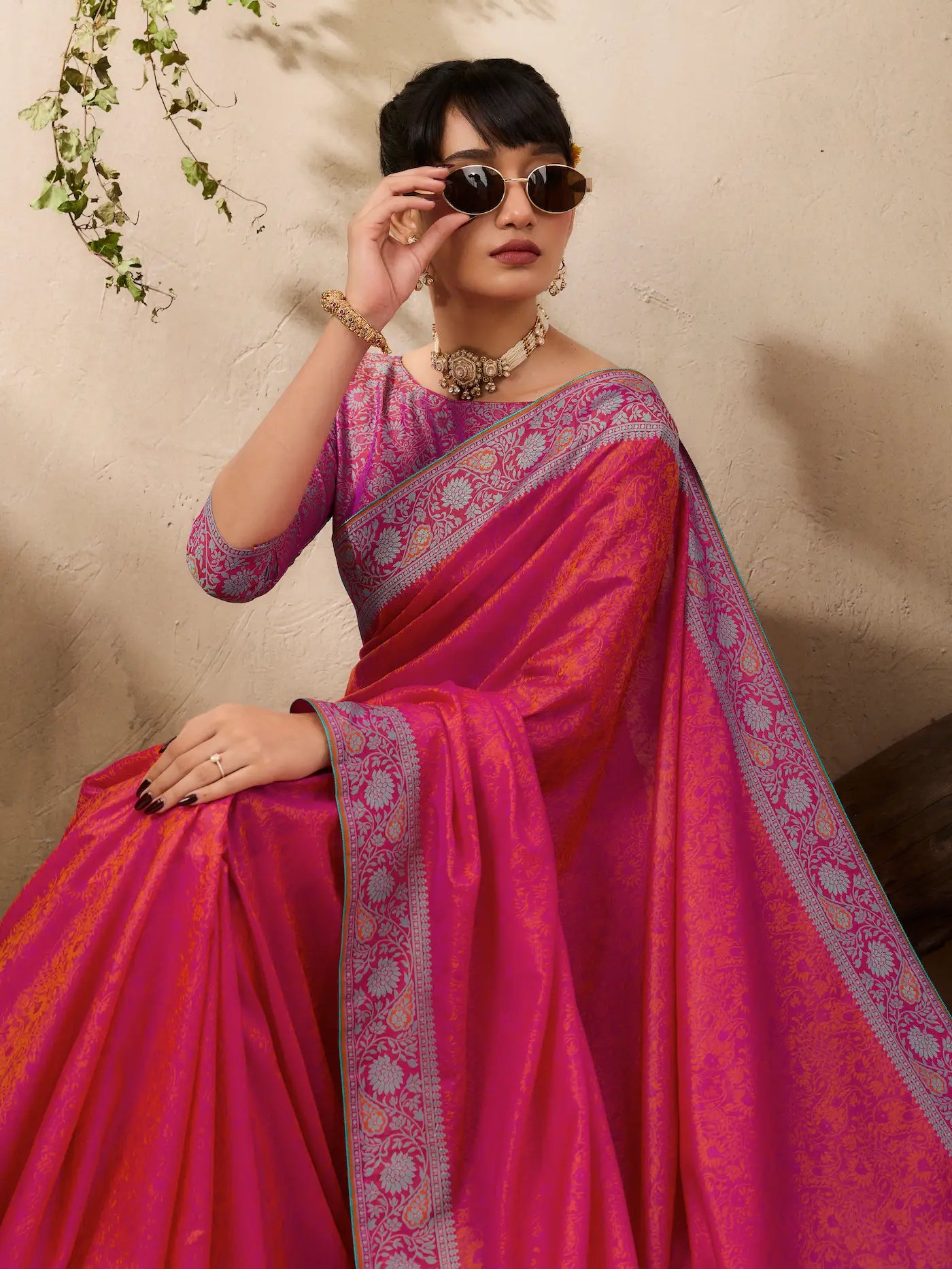 Coral Pink Kanjivaram Silk Saree
