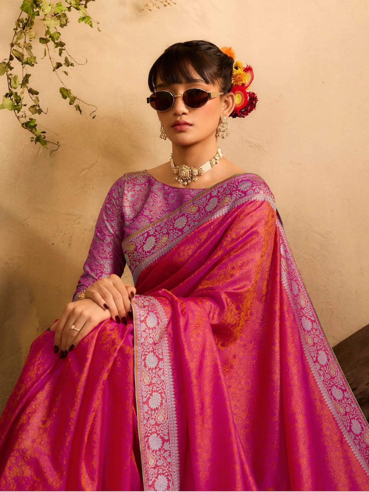Coral Pink Kanjivaram Silk Saree
