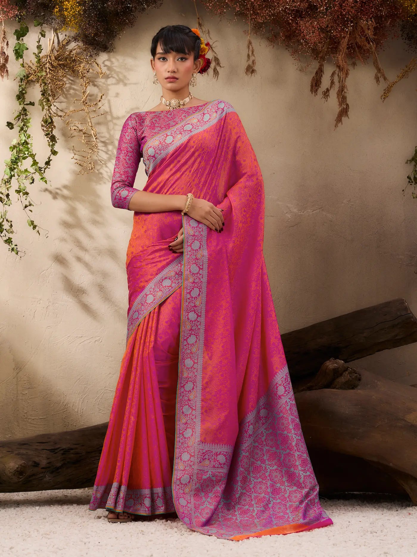 Coral Pink Kanjivaram Silk Saree