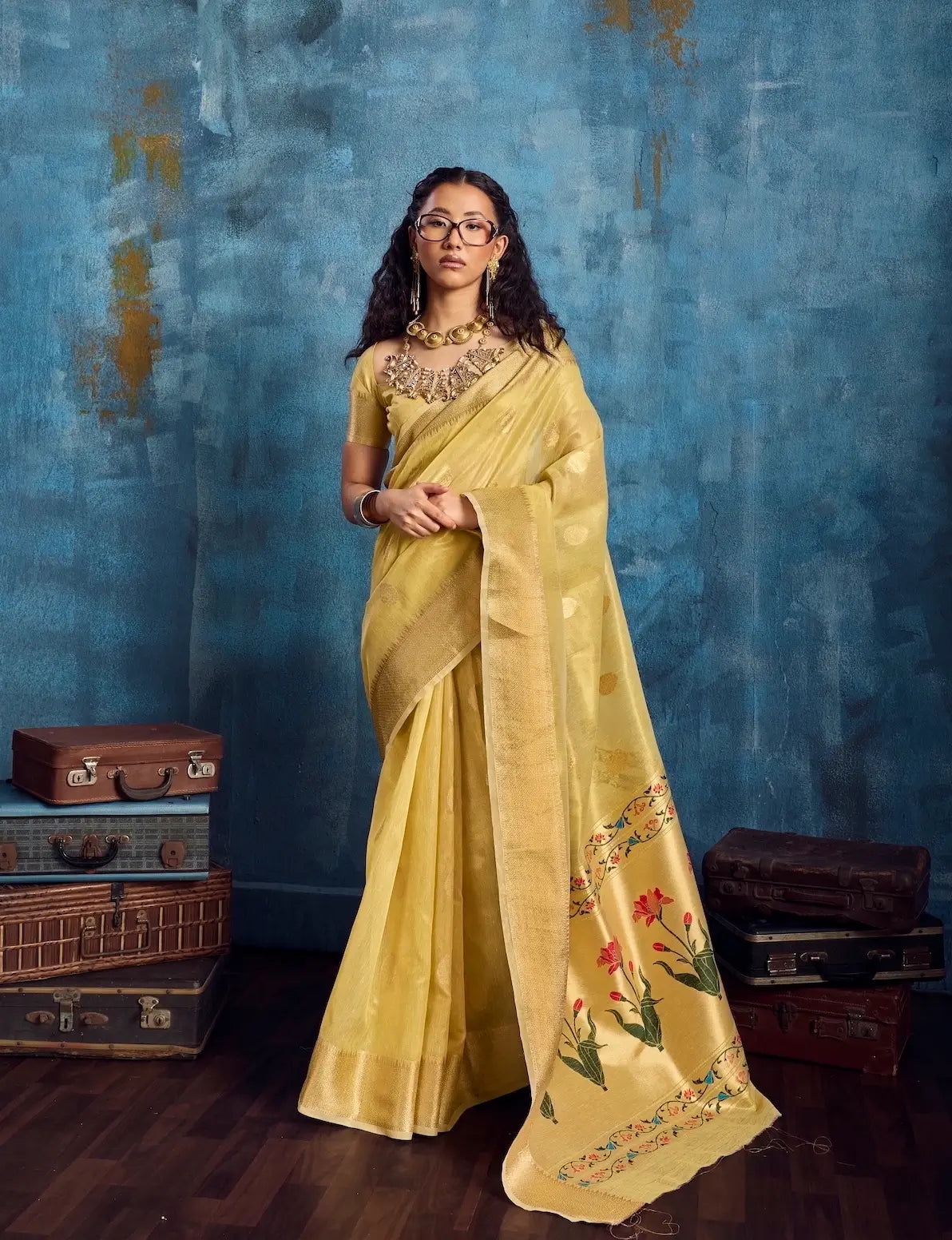 Sand Yellow Tissue Paithani Saree