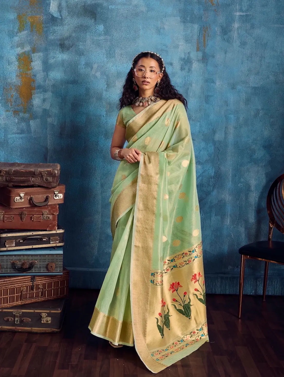 Sage Green Tissue Paithani Saree