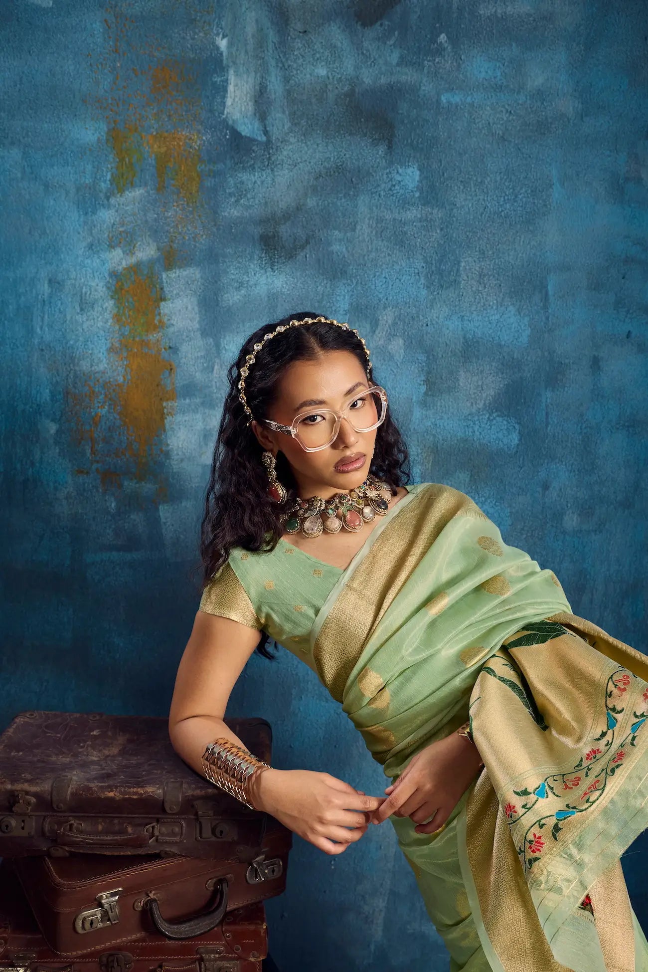 Sage Green Tissue Paithani Saree
