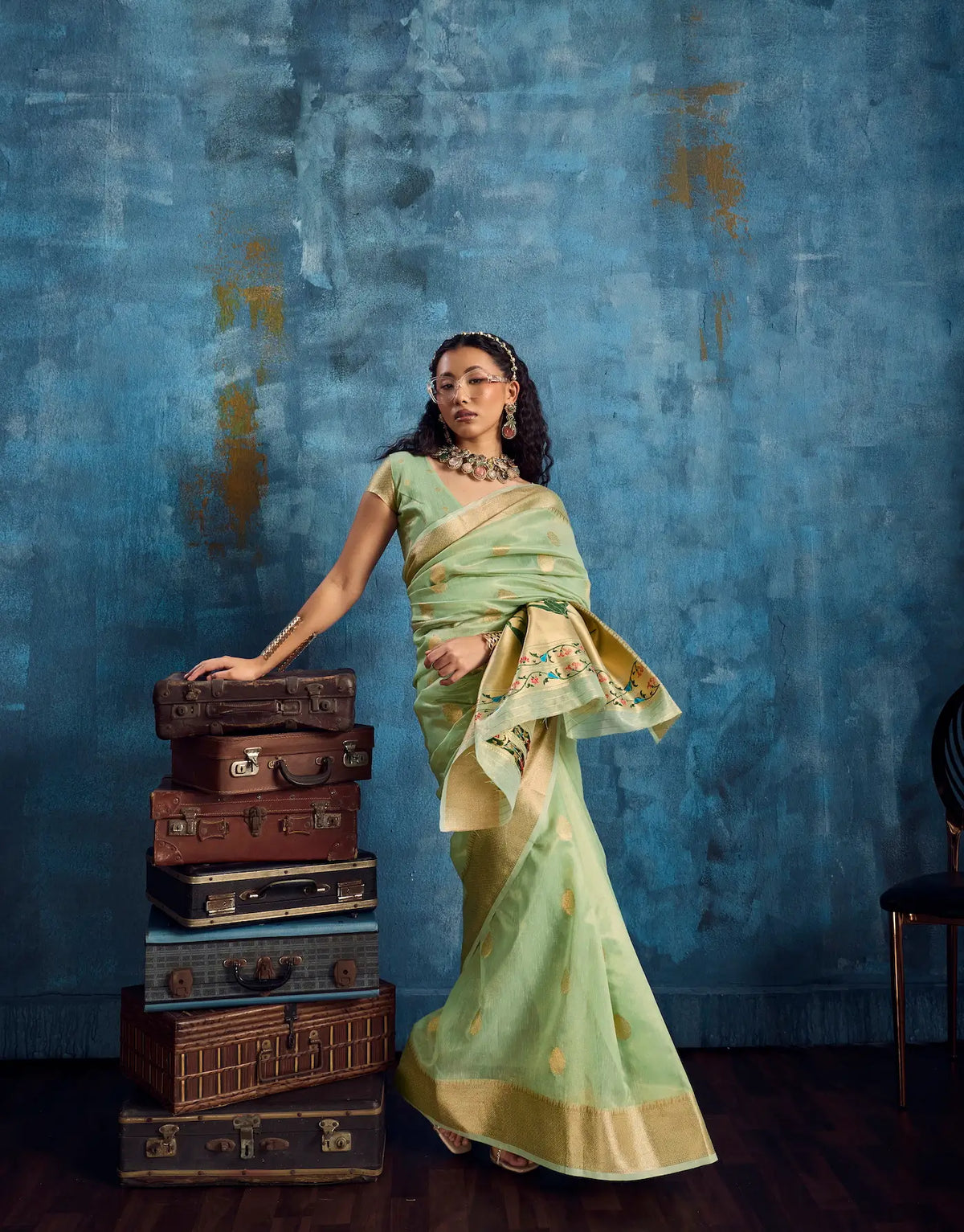 Sage Green Tissue Paithani Saree