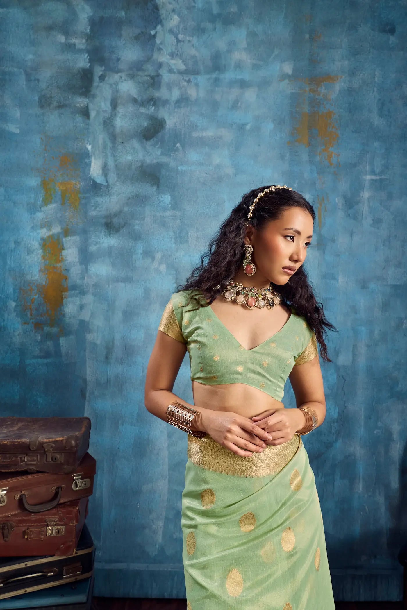 Sage Green Tissue Paithani Saree