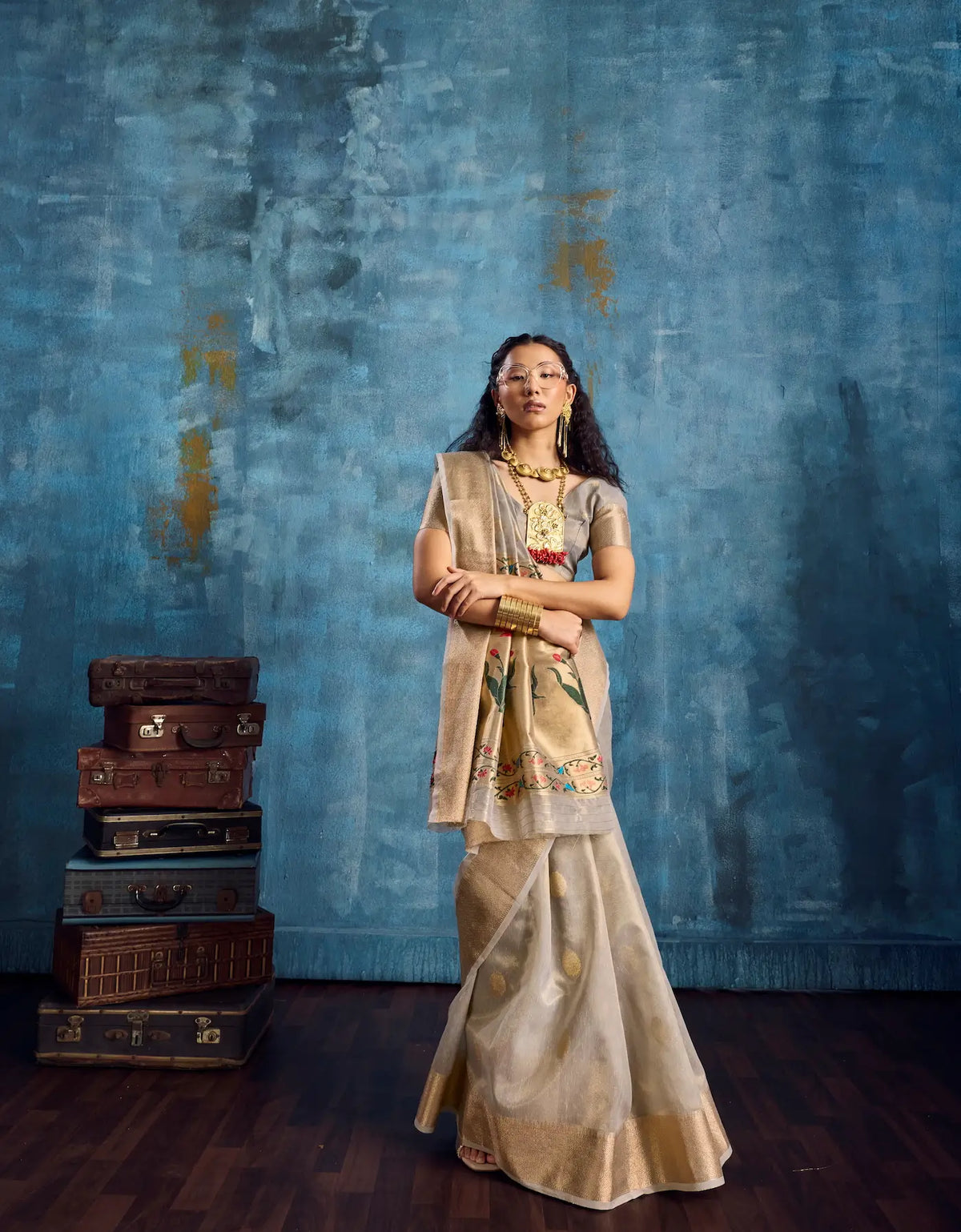 Dove Grey Tissue Paithani Saree