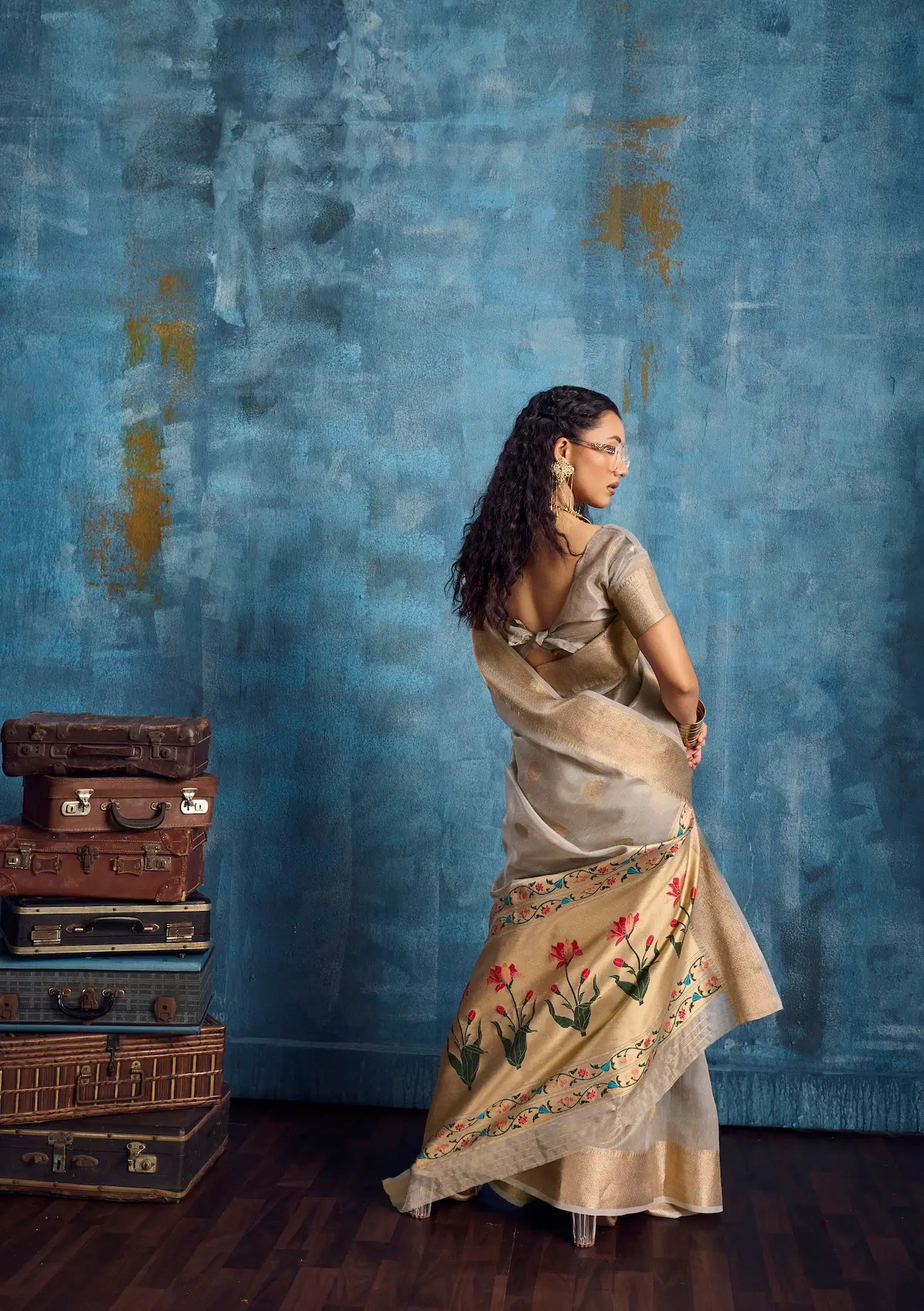 Dove Grey Tissue Paithani Saree