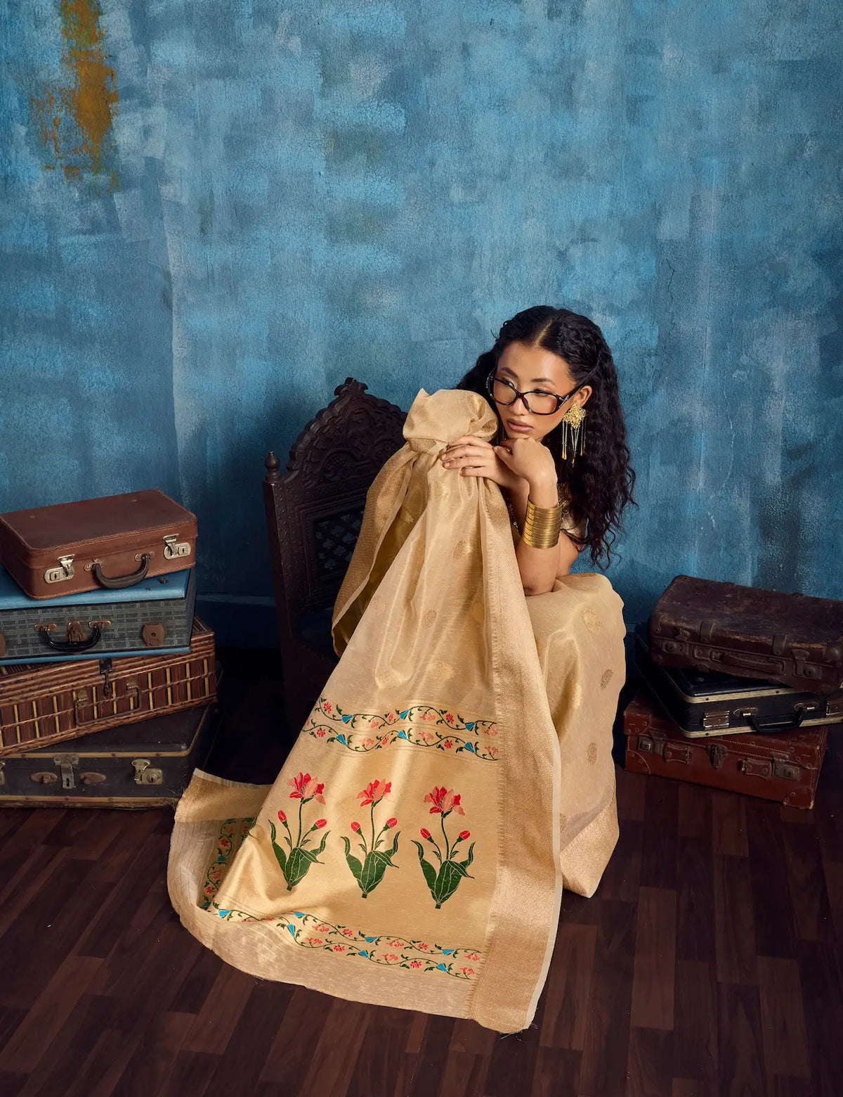 Gold Beige Tissue Paithani Saree