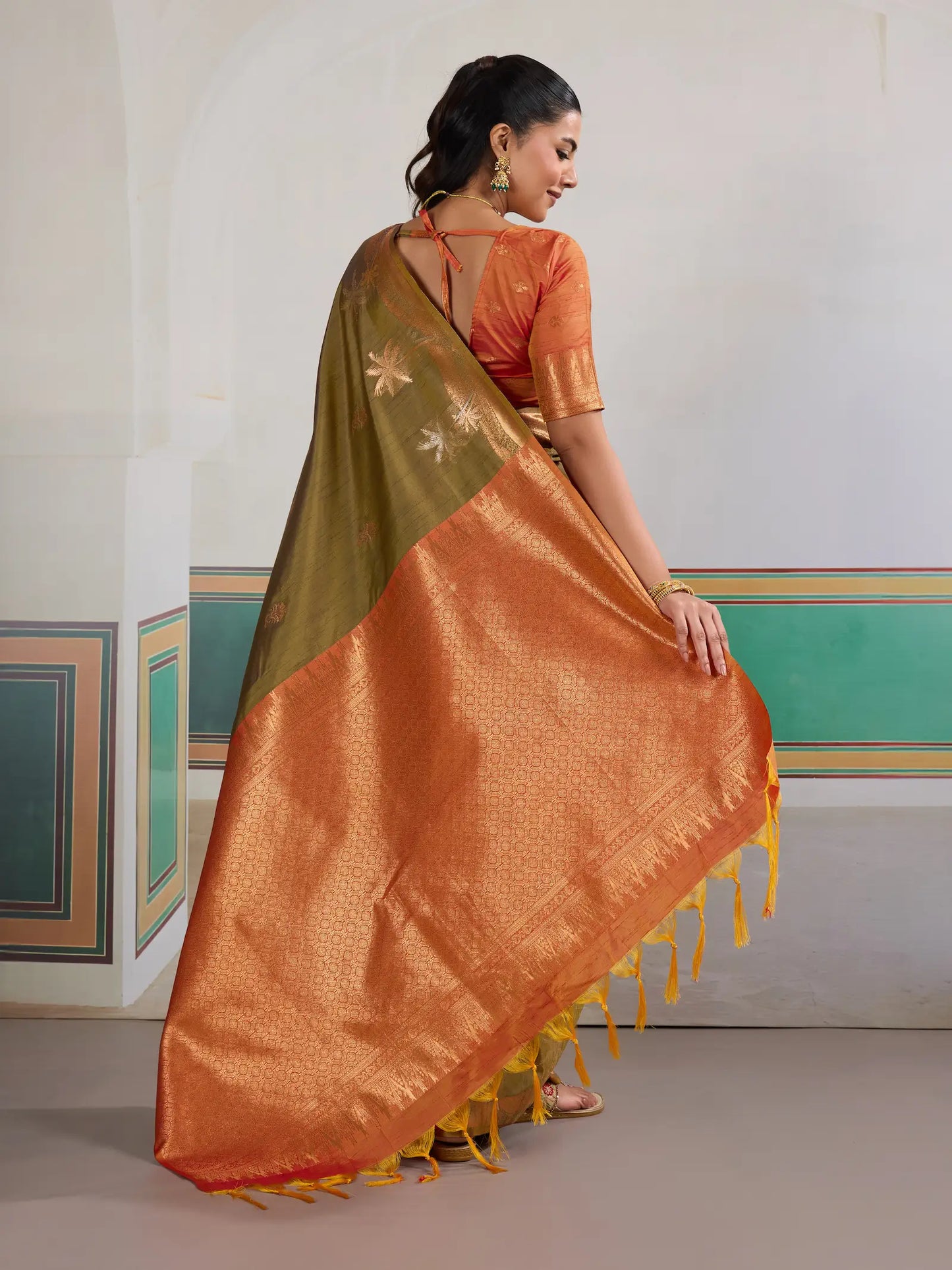 Cedar Brown Tussar Silk Weaving Work Saree