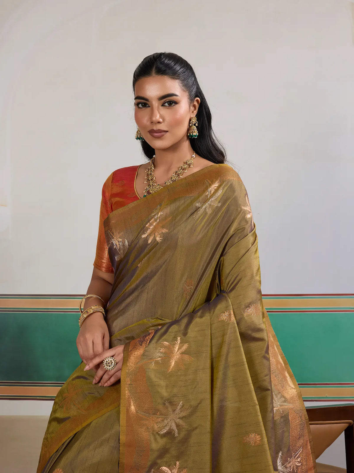 Cedar Brown Tussar Silk Weaving Work Saree