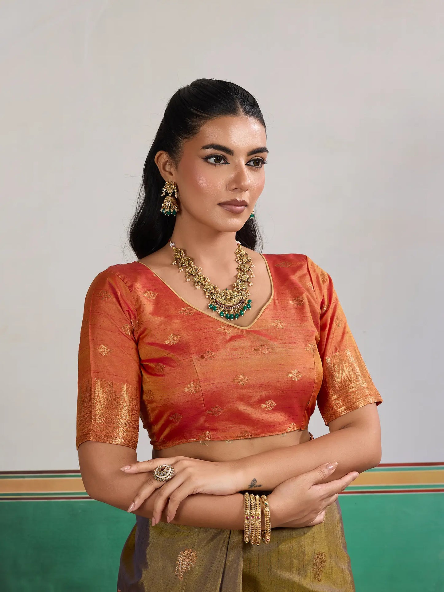 Cedar Brown Tussar Silk Weaving Work Saree