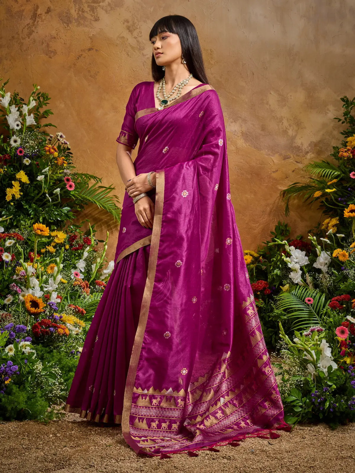Magenta Purple Zari weaving Tussar Silk Saree