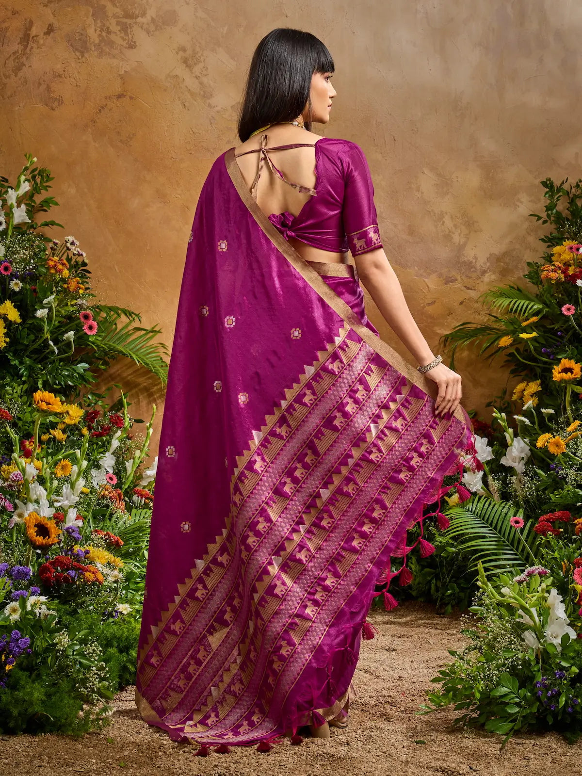 Magenta Purple Zari weaving Tussar Silk Saree
