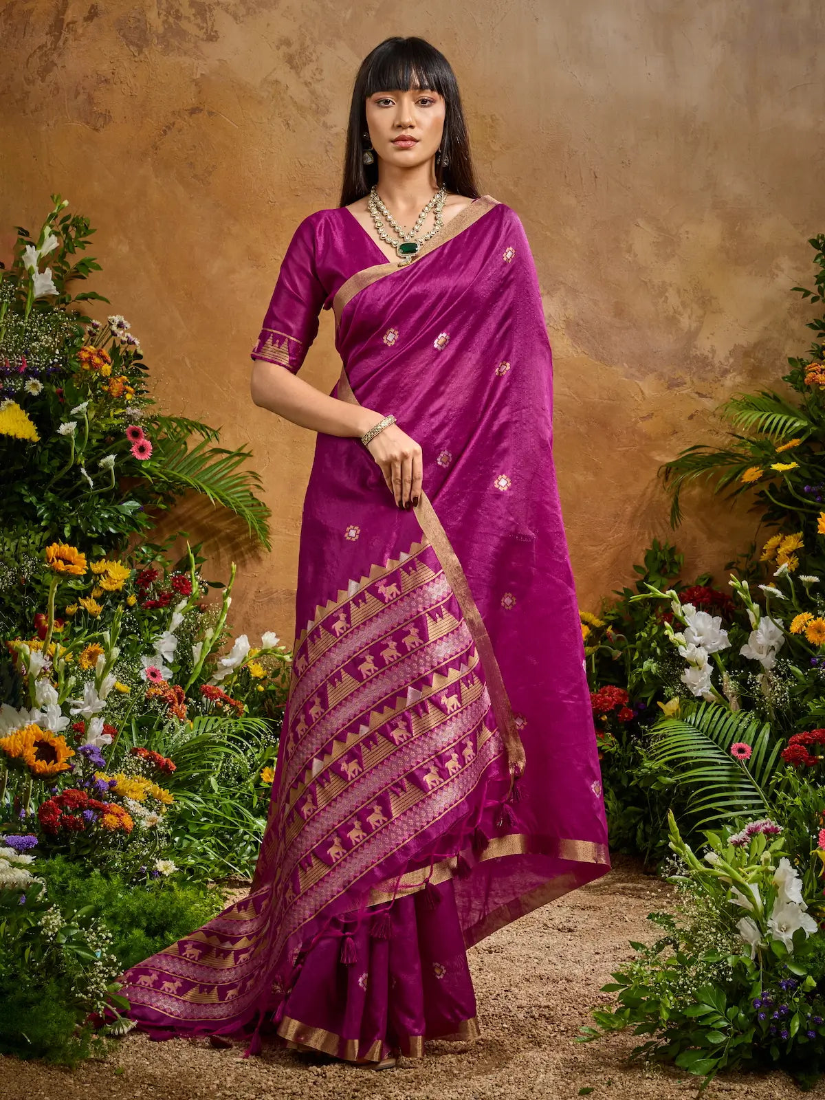 Magenta Purple Zari weaving Tussar Silk Saree