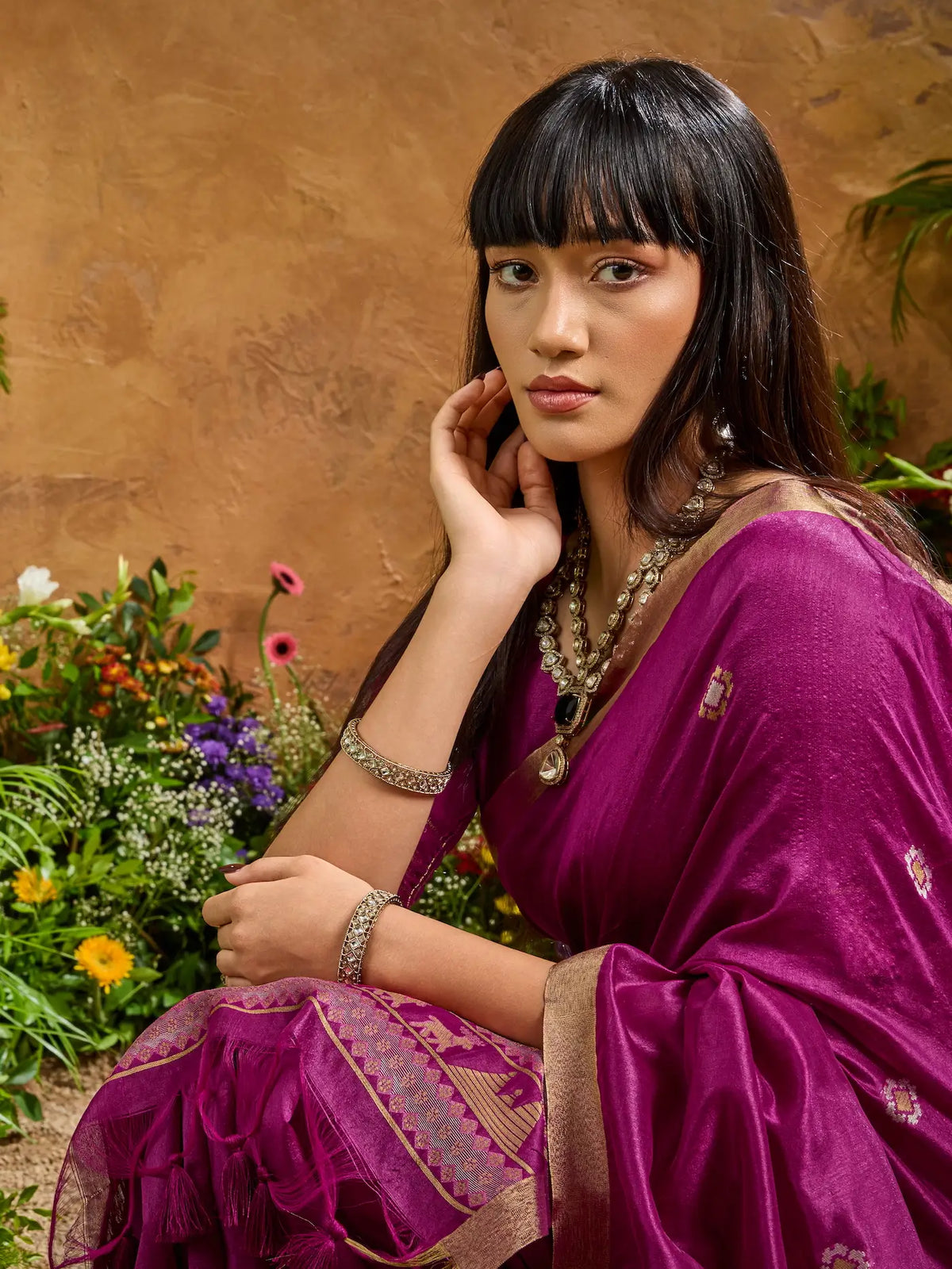 Magenta Purple Zari weaving Tussar Silk Saree