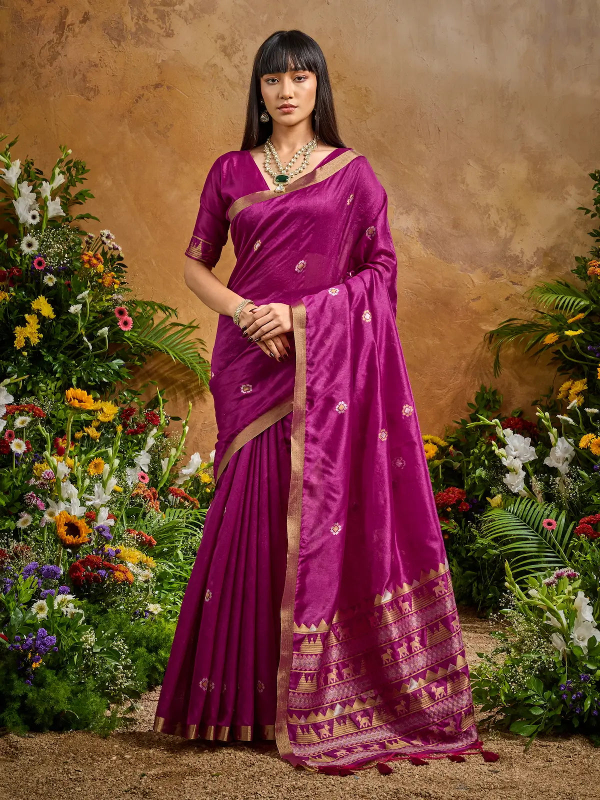Magenta Purple Zari weaving Tussar Silk Saree