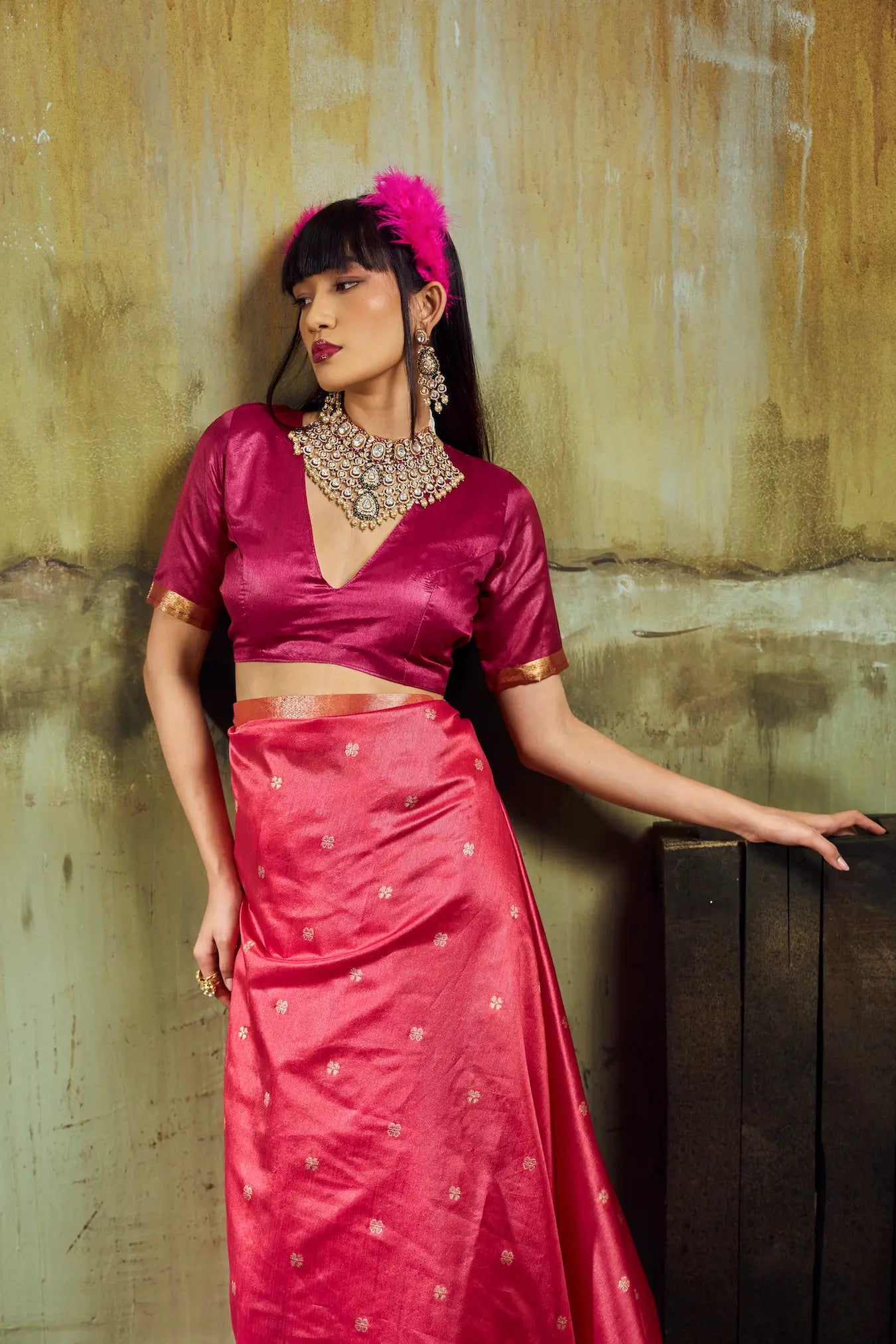 Warm Pink Silk Zari Weaving Saree
